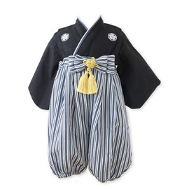 Regalo Baby Hakama, 2 Pieces, Boys, 27.6 - 35.4 inches (70 - 90 cm), Romper with Crest, Kimono, Formal, Baby, Shrine Visit, Centennial Holiday, First Eating, black a, 80