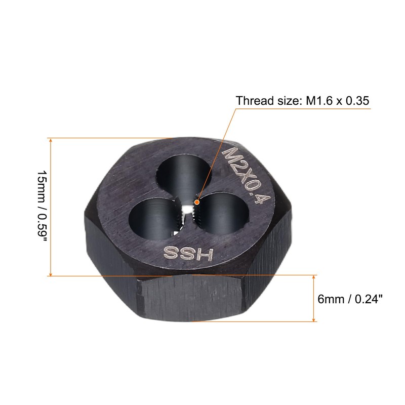 sourcing map Hex Threading Die M2 x 0.4 Metric Thread