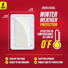 Catchmaster-6 Freeze Resistant Mouse & Insect Glue Traps, Indoor for Home, Pest Control Adhesive Tray, Catch Bugs, Crickets, Spiders, Rats, Pet Safe Glue Boards for Cold Weather, House, Shed & Garage