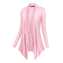 Urban CoCo Women's Drape Front Open Cardigan Long Sleeve Irregular Hem (S,Pink)