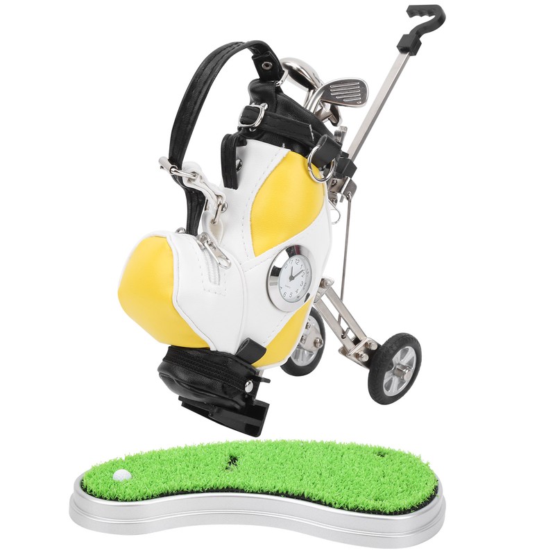 Mini Desktop Zinc Alloy Golf Bag Pen Holder with Lawn
