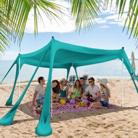 Beach Tent Sun Shelter with 8 Sandbags 10x10ft, Portable Cool Cabana Beach Tent Upf50+ UV Protection, Beach Shade Canopy with 4 Stability Poles
