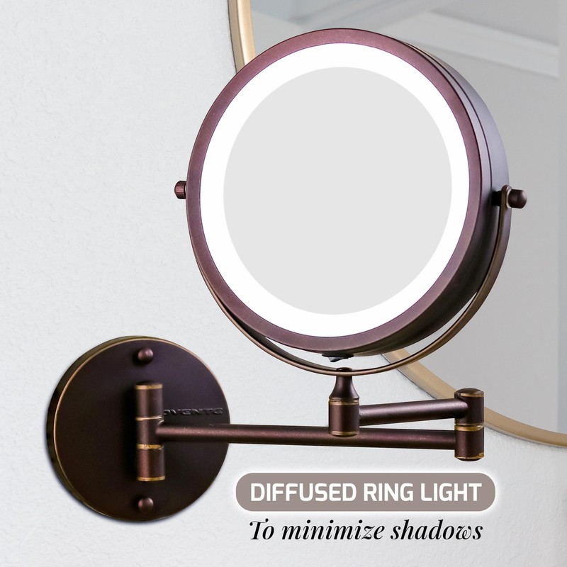 OVENTE Wall Mounted Lighted Makeup Mirror, 7" Double Sided 1X/10X