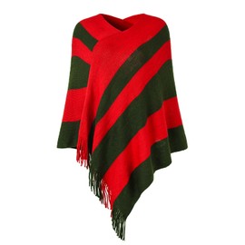 Ferand Women's Striped Poncho Sweater Cozy Knit Fringe Shawl Wraps for Fall Winter