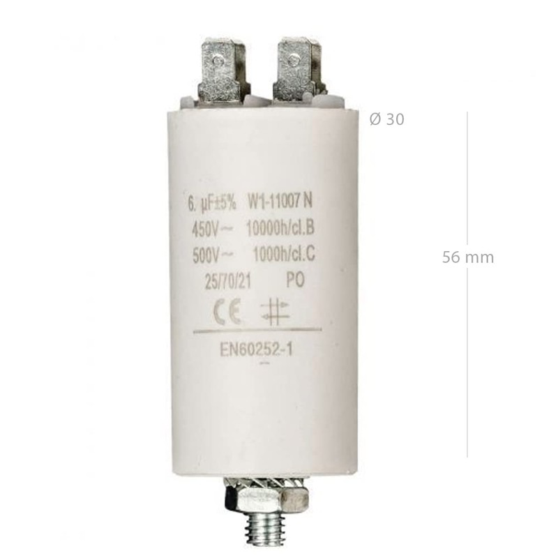 Start-up capacitor for electric motor 450 VAC, 6.3 uF