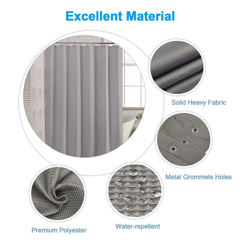 AmazerBath Grey Shower Curtain, Waffle Shower Curtain Gray, Premium Fabric