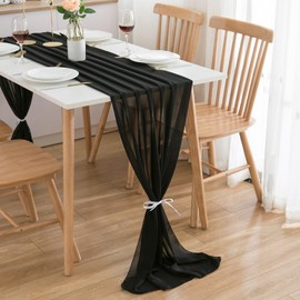 CHUQING Black Chiffon Table Runner 27x120 Inches Wedding Tablecloth Sheer Table Runners for Bridal Shower Birthday Party Table Decoration, Romantic Runner