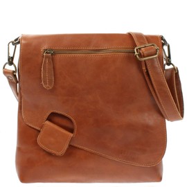 LECONI LE3027 Women's Shoulder Bag Crossbag Cowhide Leather Natural Shoulder Bag Vintage Look Leather Women + Men's Handbag Made of Genuine Leather 29 x 29 x 6 cm, Cognac
