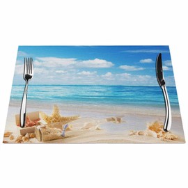 Walmsco Placemats Beach Drift Bottle Sea Decor For Dining Room Kitchen Table,Waterproof Non-Slip Washable Heat Resistant Placemats,Set of 4,12"x18"