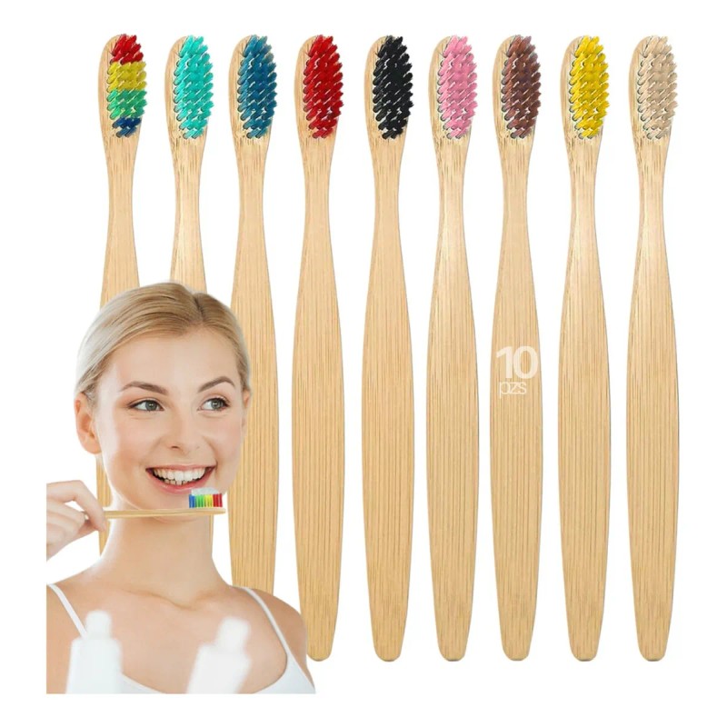 Cepillo Dientes Bambú Biodegradable Suave Ecológico 10pz F Color Negro