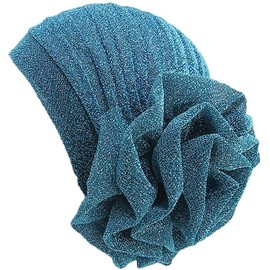 Gorro de turbante de flores para mujeres y niñas, gorro elástico para dormir, Azul lago, M