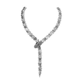 EVER FAITH Snake Necklace Costume Statement for Women Girls Punk Rock Vivid Snake Adjustable Silver Tone, Crystal