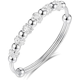 Difistik 925 Sterling Silver Bead Spinner Bangle Bracelet Adjustable Freely Unzip Tools Open Anxiety Bracelet Jewelry Gift for Women Girls Ladies Birthday Valentine Gift
