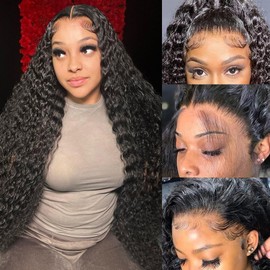 TOYERE Deep Wave Lace Frontal Wig 13x6 Deep Wave Frontal Wig 200 Density Hd Lace Front Wigs Human Hair Pre Plucked With Baby Hair Glueless Wigs Human Hair 30 Inch