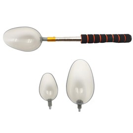 FONGKNOX Fishing Telescope Baits Casting Spoons Stainless Steel Groundbait Scoop 74cm 2.4Ft with 2 Scoops Long Distance Enhanced Bait Casting Baiting Spoon Lure Baiting Throwing Stick ISO Rock Fishing