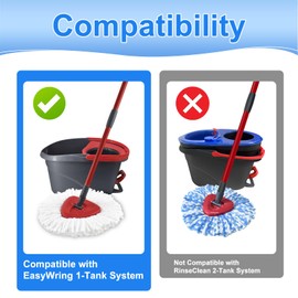 Mop Heads Replacements for Ocedar, Mop Replace Head for O Cedar EasyWring 1-Tank Spin Mop, 6 Mop Heads Include 3 Microfiber Mop Refills, 2 Upgrade Scrubber Mop Head, 1 Mop Base for O-Cedar Mop