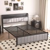 Vecelo Bed Frame with Storage Headboard Power Outlet Full Queen