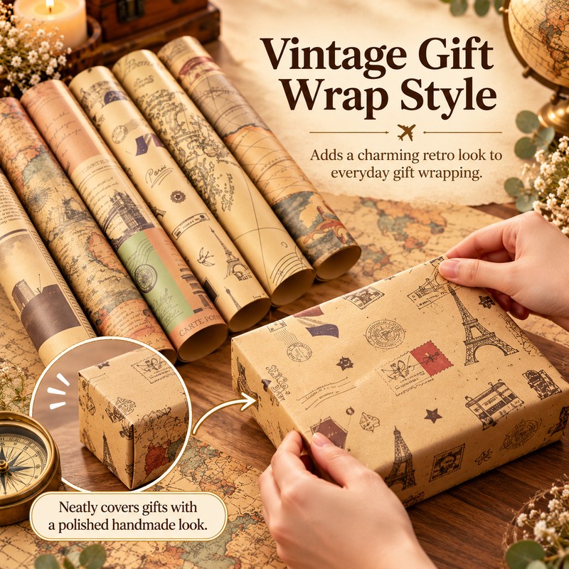 Vintage Kraft Gift Wrapping Paper for Birthdays and Holidays –