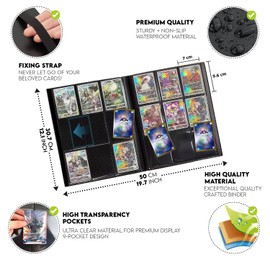 Trendiphy 540 Pockets Trading Card Binder, 9 Pocket, 30 Pages Premium Double Side Pocket for Hockey Cards, Baseball, MTG, Yugioh, Business Cards Album with Secure Elastic Strap (Black)