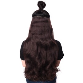 Silike 24" Black Synthetic Hair Extensions Curly Wave Clips in on Hairpieces for Women 4 Clips 1-Pack 3/4 Full Head (24 inch, 7#)