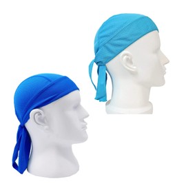aoozleny 2 Pack Head Wraps Cycling Beanie Caps Dew Rag Skull Caps Pirate Hats Helmet Liner Bandana Head Wrap Doo Rags for Men Women (AU, Alpha, One Size, Standard, Blue+Sky Blue)