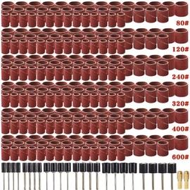 Coceca 458pcs Sanding Drums Kit with 432 Sanding Sleeves (80/120/240/320/400/600 Grit), 24 Mandrels-Sanding Bits, 2 Self-Tightening Drill Chucks for Drum Sander Tool Accessories