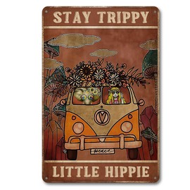 CrazySign Vintage Sign Hippie Wall Decor Stay Trippy Little Hippie Sign For Hippy Room, Bedroom, Garden Shed, Office,Hippy Gifts (232)