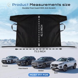 DHAMPOOH Car Windshield Cover for Ice and Snow, Heavy Duty Russian Fabric Snow Cover with Anti-Frost Protection, Side Panels & Straps, Fits Cars, SUVs & Trucks for Winter Protection- 73.5''x42.5''