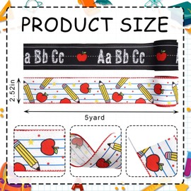 Hying 2 Rolls Back to School Ribbons for Wreath Bows, 2.5"×10 Yards Wired Edge Ribbons Black Burlap Ribbon Apples ABC Craft Ribbons for Gift Wrapping Preschool Classroom Decorations Supplies