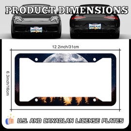 Moon Phase Galaxy Forest License Plate Frames - 2 Pack Front Rear Galaxy Starry Sky Moon License Plates Holder Covers, Aluminum Metal Rust-Proof Waterproof Car Tag Frame with Screws Fasteners Caps