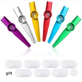 Vidillo 6 Metal Kazoo Musical Instruments with 36 Pieces Kazoo Flute Diaphragms, Aluminum Alloy Metal Kazoo Set A Good Companion for Guitar,Ukulele,Violin,Great for Music Lovers (B)