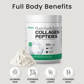 Vitasave Collagen Peptides Powder – 10g Hydrolyzed Collagen per Serving – Unflavored, Grass-Fed, Keto Friendly – Skin, Hair, Nails & Joint Support – 500g