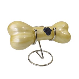 Decorative Bone Shape Aluminium pet urns Casket with Hand Engrave paw Mark for Pets Ashes with Display Stand - Unique Beautiful Cremation Urn for Pets -Memorial Keepsake for Dogs,Cats.. (Yellow)