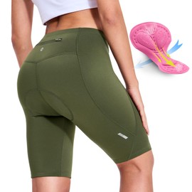 Nepest Padded Bike Shorts Women 4D Padding Cycling Road Biking Bicycle Cycle Spin Biker Shorts Zip Pockets Army Green,M