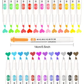 Gelanty Highlighters Pens, 25 Colors Highlighter Markers, Dual Tip Cute Aesthetic Stationery for Colouring, Underlining, Highlighting, Note-Taking, Journals
