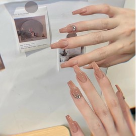 Nail Tip, Long, 24 Pieces, Nail Tip, False Nail, Gradient, Skin Color, 3D Nail Sticker, Popular, Japanese Style, Cute, Simple, Fashionable Party, Autumn, Spring, Summer, Bride Nail, Glossy, Coming of