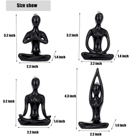 4pcs Yoga Statues Women Zen Decor Figurines Meditation Table Decoration Sculpture Spiritual Accents Shelf Decorations for Home Living Room Bedroom Office Black