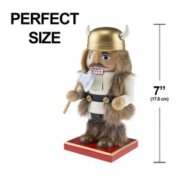 Clever Creations Red Viking 7 Inch Chubby Wooden Nutcracker, Festive Christmas Décor for Shelves and Tables