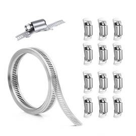 KHIRY Hose Clamps Set of 2 Stainless Steel DIY Clamps Hose Clamps Pipe Hose, 3 m Adjustable Band with 6 Pieces Attachment for Tank/Home Gas Pipe/Water Pipe