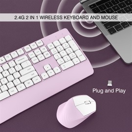 Links9+ Wireless Keyboard and Mouse Combo, Full-Sized 104 Keys 2.4GHz Wireless Keyboard with Palm Rest and Wireless Mouse for Windows, Mac OS PC/Computer/Laptops/Desktops(Pink)