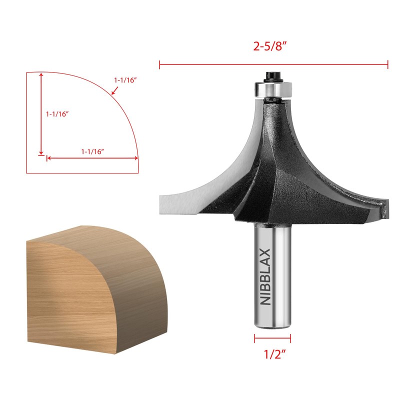 NIBBLAX Radius 1-1/16" Round Over Router Bits with 1/2" Shank