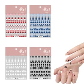 Coollooda Nail Stickers, Set of 4, Heart Nail Stickers, Nail Parts, Manicure Tools, DIY Nail Decals, 3D Cute Stickers, Popular, Just Stick, Stylish, Perfect for Beginners