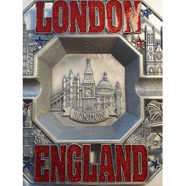 Metal Ashtray, Red London England with London Skyline in The Middle and Tower Bridge, St Paul's etc on The 4 Corners