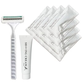 "Paquete de 50 Kit de afeitado a granel Maquinilla de afeitar desechable de 3 hojas con tapa protectora 12 g de crema individual