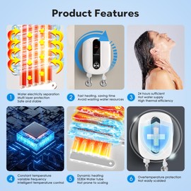 Tankless Water Heater Electric, 240v 0-6500W Tankless Hot Water Heater with Led Temperature Display for Bathroom or Kitchen,Instant Heater Electric with Overheating Protection，Heater-White
