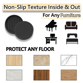 2.5x2.5 Round Rubber Furniture Caster Cups, Anti-Sliding Furniture Pads Bed Stopper Floor Protectors with Grip - Protect Any Flooring