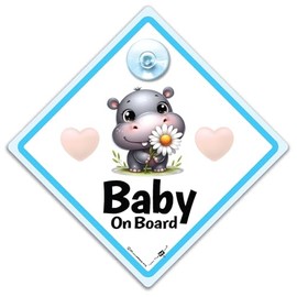 Baby On Board Sign Blue Hippo, Cute Hippo Baby on Board, Hippo Baby on Board, Grandchild on Board Sign, Baby Car Sign to Leave Other Road Users a Child in the Car