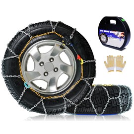 Snow-Chains Auto Fixing 1 Min Quick Fit Easy Installation Tire-Chains, Portable Reusable Universal Emergency Tire Traction Chain for Passenger Car, Pickup Trucks and SUV - Set of 2 (HKN-100)