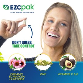 EZC Pak 5-Day Immune System Booster with Echinacea, Vitamin C, Zinc & Vitamin D - Tapered Immune Support Supplement for Adults - Supports Immunity, Easy Travel-Size Supplement Pack