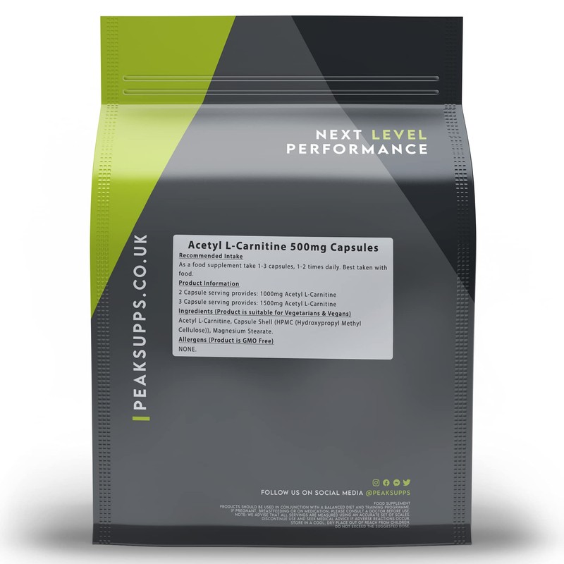 Acetyl L-Carnitine 500mg Capsules | ALCAR | Vegan (180)